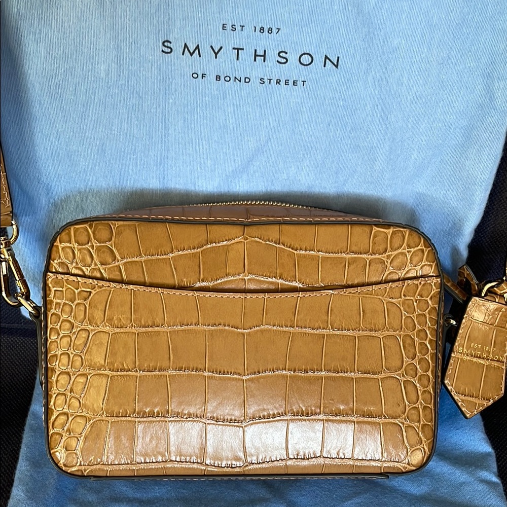 Smythson Camera Bag in Mara, Croc-Embossed Leather